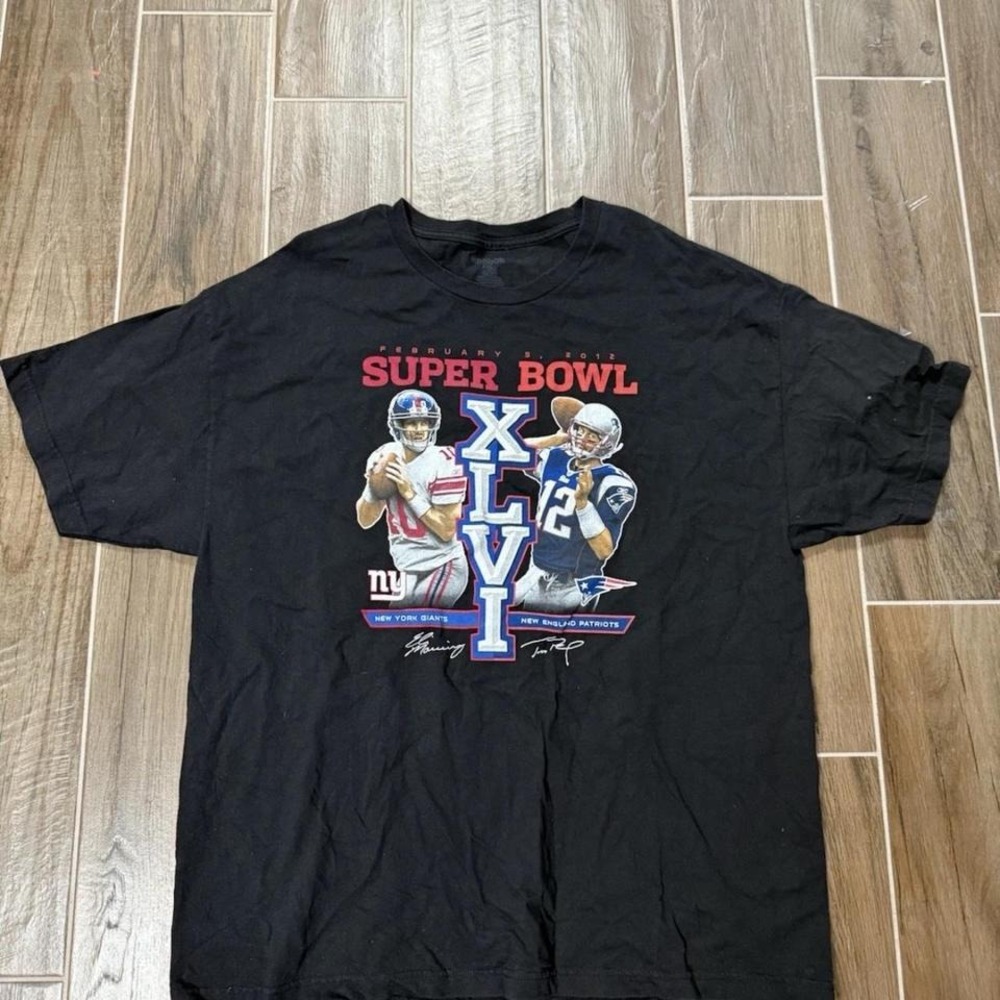 Reebok Super Bowl XLVI Black T-Shirt Brady v Manning Size 2XL